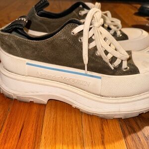 Alexander McQueen Khaki and White Platform Sneakers